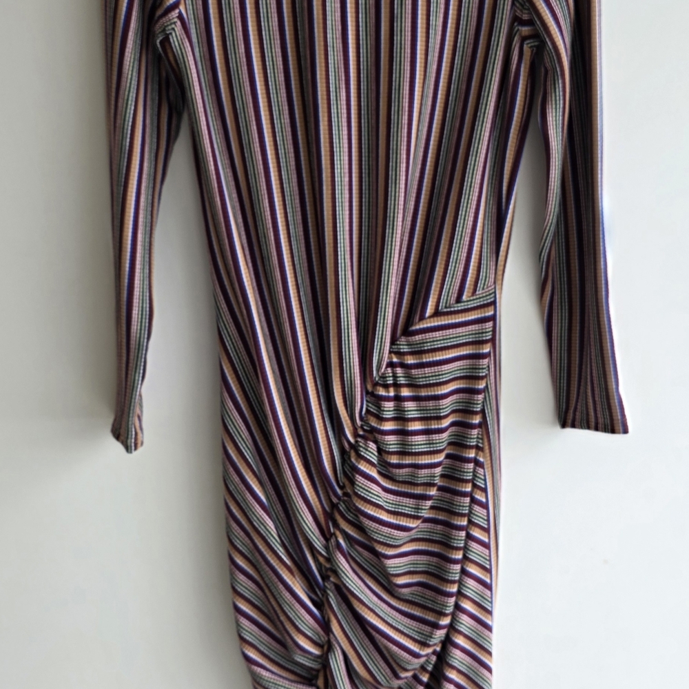 Elegant Striped Long Sleeve Midi Dress